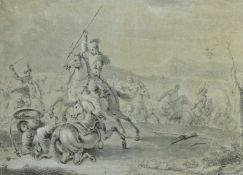 18th Century pencil sketch, possibly Gabriel Bodenehr the Elder (1664-1758), A battle scene with men