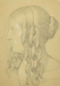 Nazarene style (19th Century), Portrait of a lady in profile, pencil drawing with white chalk