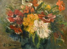 Victor Simonin (1877-1946) Belgian, a still life of mixed flowers, oil on board, signed, 12