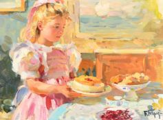 Boris Trofimenko (b. 1919) Russian, 'Preparing for the Party', oil on board, signed, 10.5