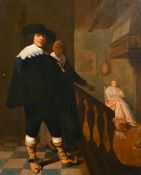 Attributed to Thomas de Keyser (1596-1667), a couple on a landing with a lady smoking a pipe in a