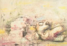 After Henry Moore, 'Reclining figures in a landscape', collotype, 14.25