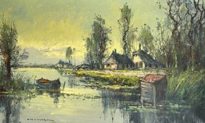 Early 20th Century Continental School, a river landscape, oil on canvas, indistinctly signed, 23.75