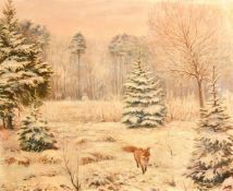 Wilhelm (Willi) Lorenz (1901-1981) German, A fox walking through a winter landscape covered with