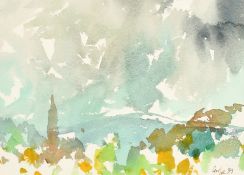 Thomas George (20th Century), a landscape, watercolour, signed, 6.5