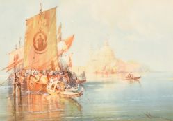 William Knox (1862-1925) British, Sailing boats and gondolas gathered on a Venetian lagoon,
