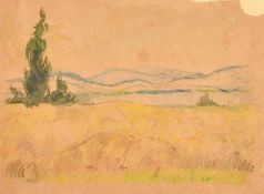 Circle of Paul Cezanne, A rolling landscape, watercolour, bears another attribution verso,