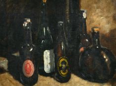 Mid-20th Century English School, a study of bottles, oil on board, 14