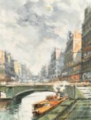 Fezzini (20th Century), boats on a city canal, oil on canvas, signed, 16