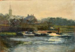 Frank Dickson (1862-1936) British, 'East wind on the river Dee', oil on panel, signed, labels verso,