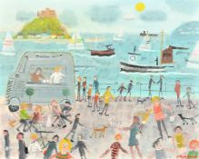 Alan Furneaux (21st Century), A busy day along the coastal walkway with figures and dogs near the