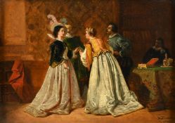 D'Haemer, circa 1870, elegant figures conversing in a lavish interior, oil on canvas, signed and