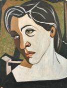 Circa 1950 a head study of a female figure, oil on board, inscription verso, 27.75