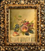 19th Century German School, a still life of fruit, vines and a glass, oil on canvas, 14