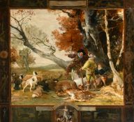 Friederich Von Kaulbach (1850-1920) German, a scene of hunters with their prey set within a border