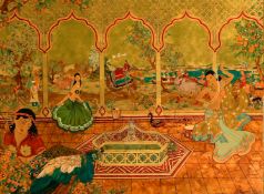 Anne Dunbar Graham (20th Century) 'The bead dancers', enamel and shellac on gold foil paper on