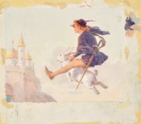 Percy Tarrant (1855-1934) British, A fairy tale scene of a young knight flying through the air,