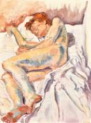 A sleeping nude lying on a bed, oil on canvas, initialled, C.M.W.G, 28