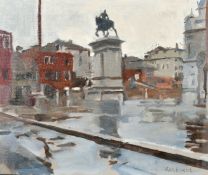 Ken Howard (1932-2022) British, A statue in Venice, oil on board, signed, 10