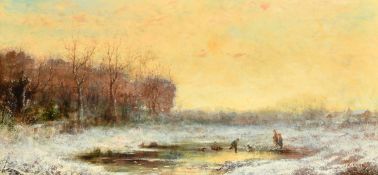 James Crawford Thom (1835-1898) American, A Winter landscape with snow on the ground and children