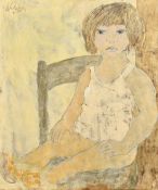 Valentin (20th Century), a study of a child seated on a chair, acrylic on board, signed, 22