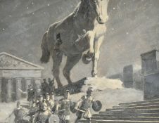 Percy Tarrant (1855-1934) British, 'Story of the wooden horse', oil on board, inscribed in pencil,