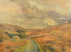 Circle of Sheila Fell, 'Arkengarthdale' a Yorkshire landscape, inscription on stretcher verso, oil