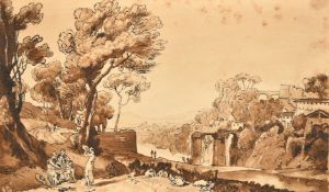 After J.M.W. Turner, The woman and tambourine, sepia ink, a copy after Thomas Lupton's etching, 7.