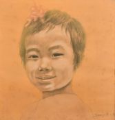20th Century, A head study of a child, chalk and pastel, indistinctly signed, 17