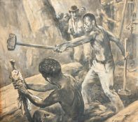 Neville Dear (20th Century), 'The chain gang', watercolour, monogrammed and signed, 11