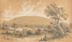 Circle of Birket Foster, A set of four small views of landscapes and buildings, pencil with white