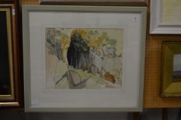 Stylised landscape, watercolour.