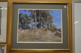 Barry Peckham, A landscape with pine trees, pastel.