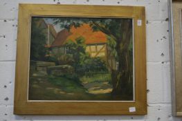 Rural country cottage, oil on canvas.