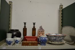 A pair of candlesticks, decorative china etc.