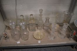 Glassware to include decanters, a pair of candlesticks etc.