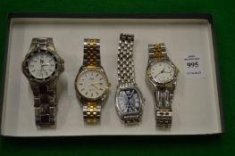 Four various stainless steel wrist watches.