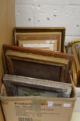 A box of assorted paintings, prints, engravings etc.