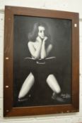 A study of Christine Keeler in the classic pose on a chair, oil on board, framed.