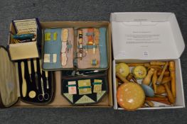 A collection of sewing related items to include sewing cases together with manicure set and a