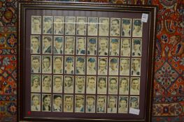 Three collections of cigarette cards, framed and glazed, double sided.