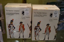 Two boxed painted pewter military figures.