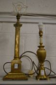 Two brass table lamps.