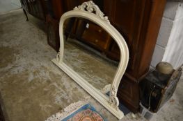 A modern white painted overmantle mirror.