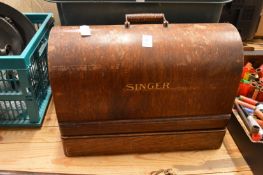 A Singer sewing machine.