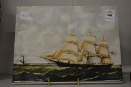 A Wedgwood porcelain plaque depicting the sailing ship Golden West.