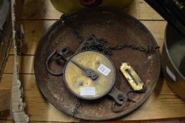 A Salter spring balance with pan together with a small spring balance.