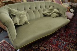 A late Victorian/Edwardian button upholstered green draylon two seater settee.