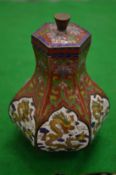 An unusual small cloisonne hexagonal shaped jar and cover.