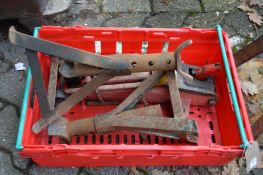 A pair of axle stands and a trolley jack.